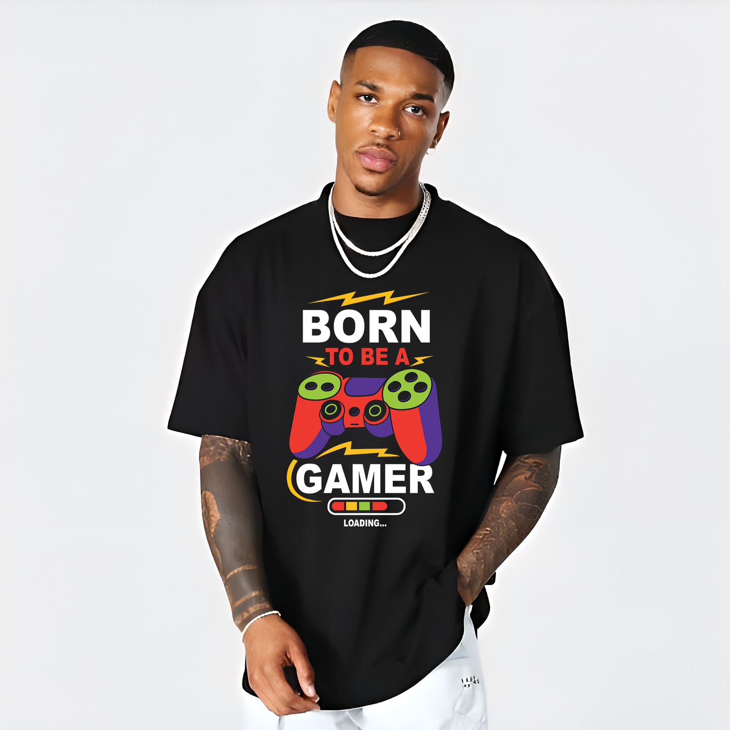 Urban Drip Black Oversized Gaming T-Shirt – Born to Be a Gamer | Premium Cotton Tee for Gamers